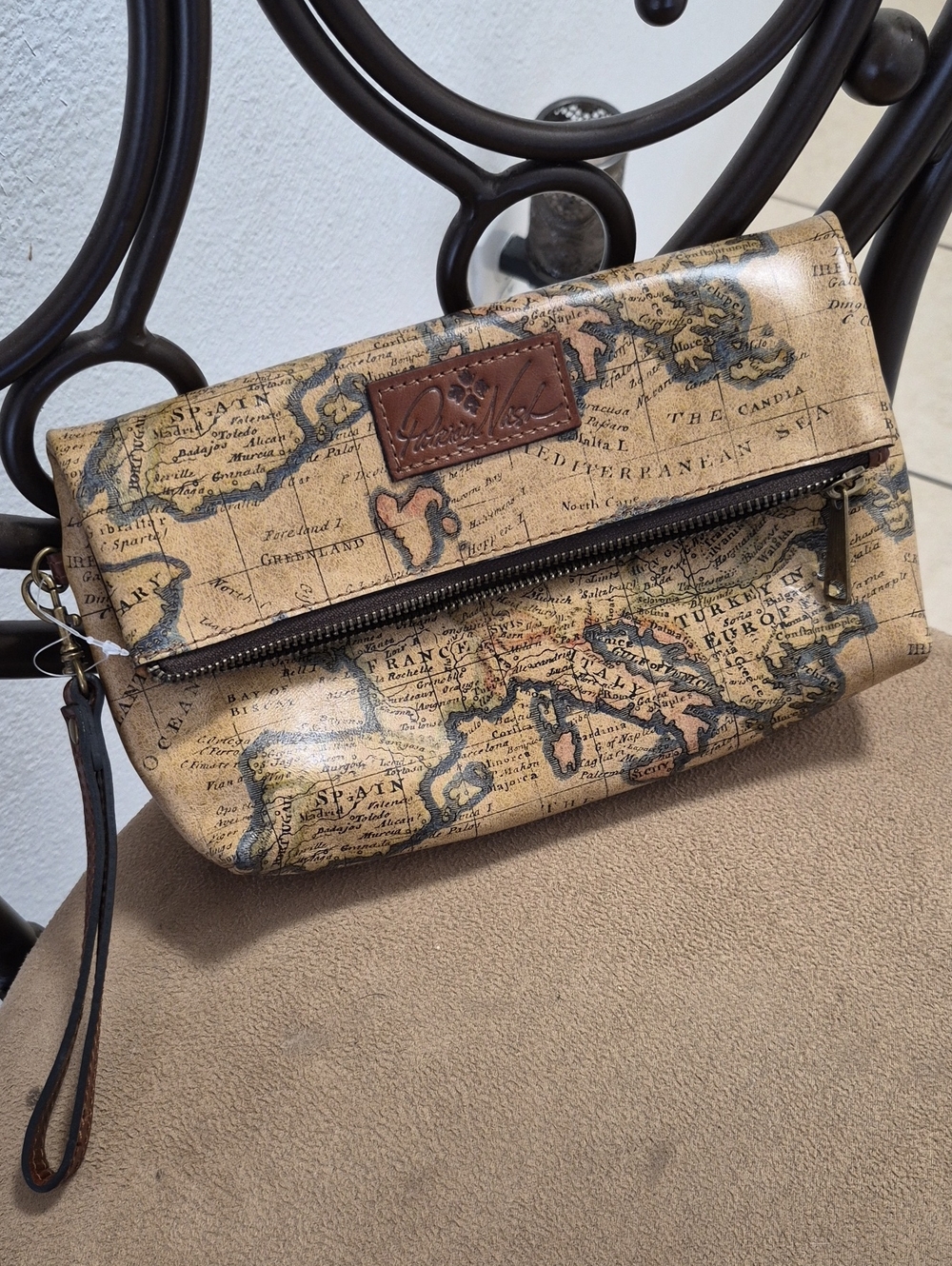 Patricia Nash Map-Print Foldover Wristlet Clutch - Brown/Tan, Brand New